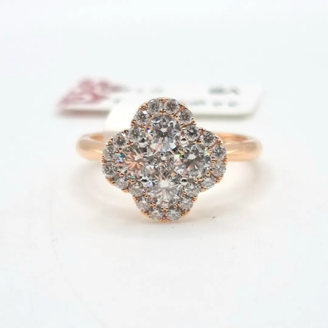 1.20ctw Clover Diamond Engagement Ring 18K Rose Gold