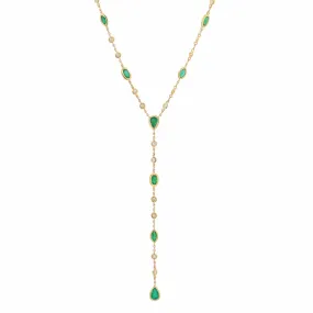 14K Gold Emerald & Diamond Y Necklace