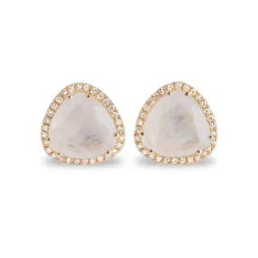 14K Gold Moonstone and Diamond Stud Earrings