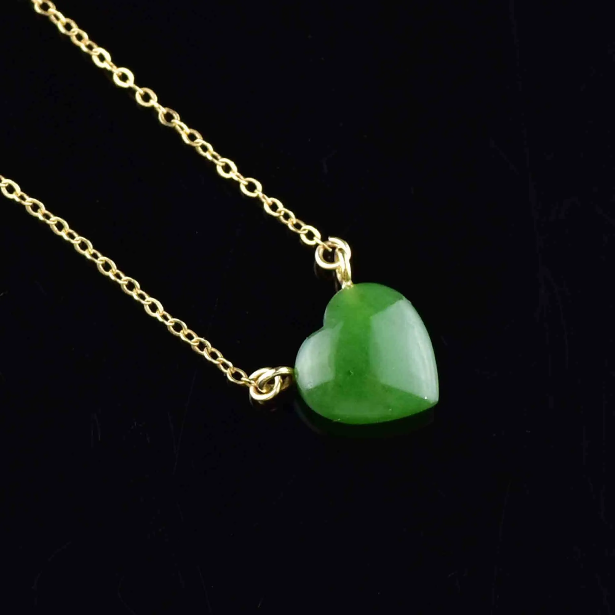 14K Gold Sapphire Jade Heart Pendant Necklace