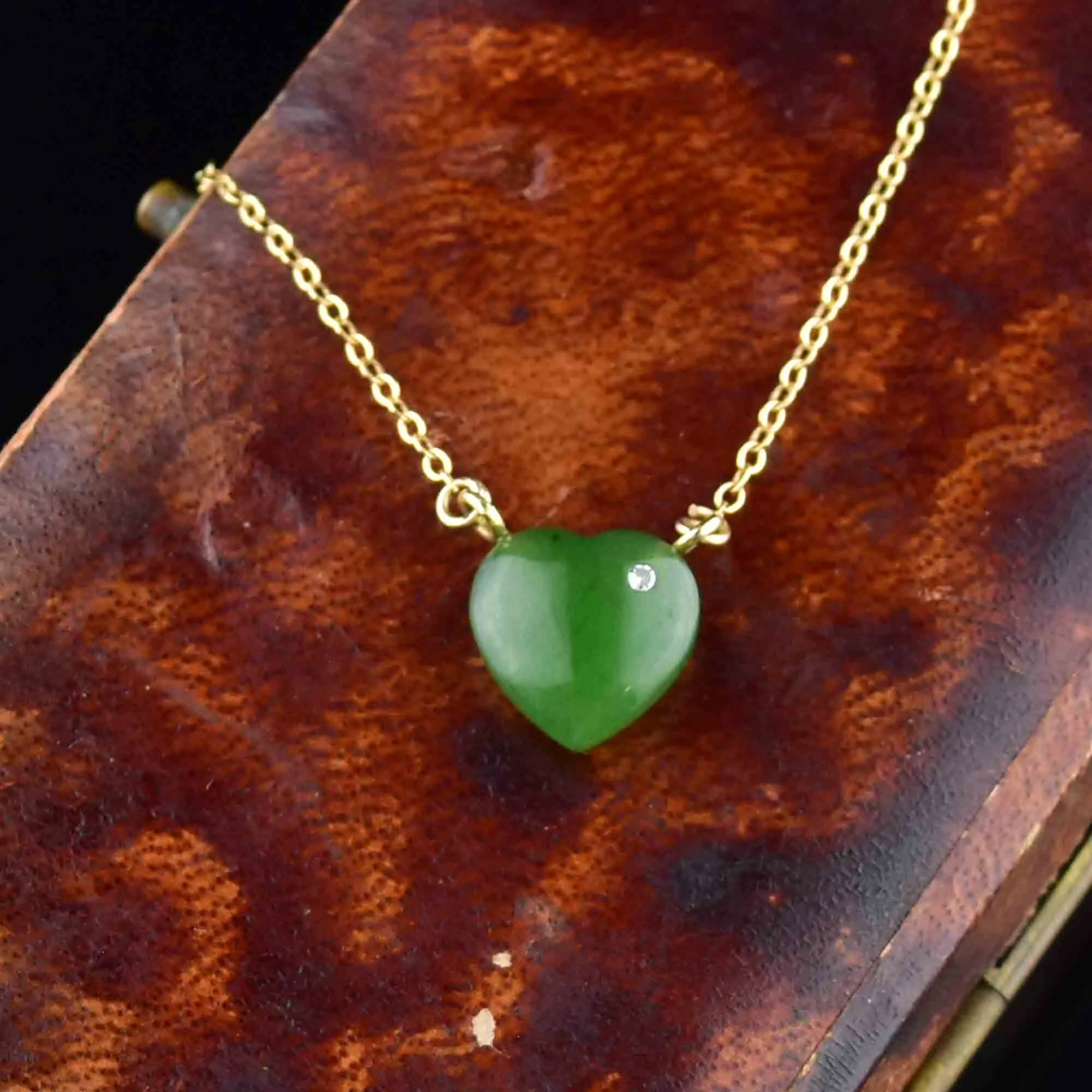 14K Gold Sapphire Jade Heart Pendant Necklace