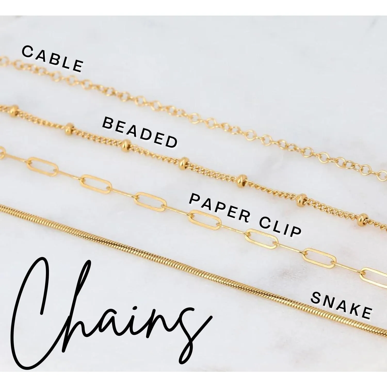 14k Layering Chains, Gold Filled Necklace, Paperclip, Cable, Snake, or Beaded Satellite Chain, Tarnish Free & Hypoallergenic, Chain Only