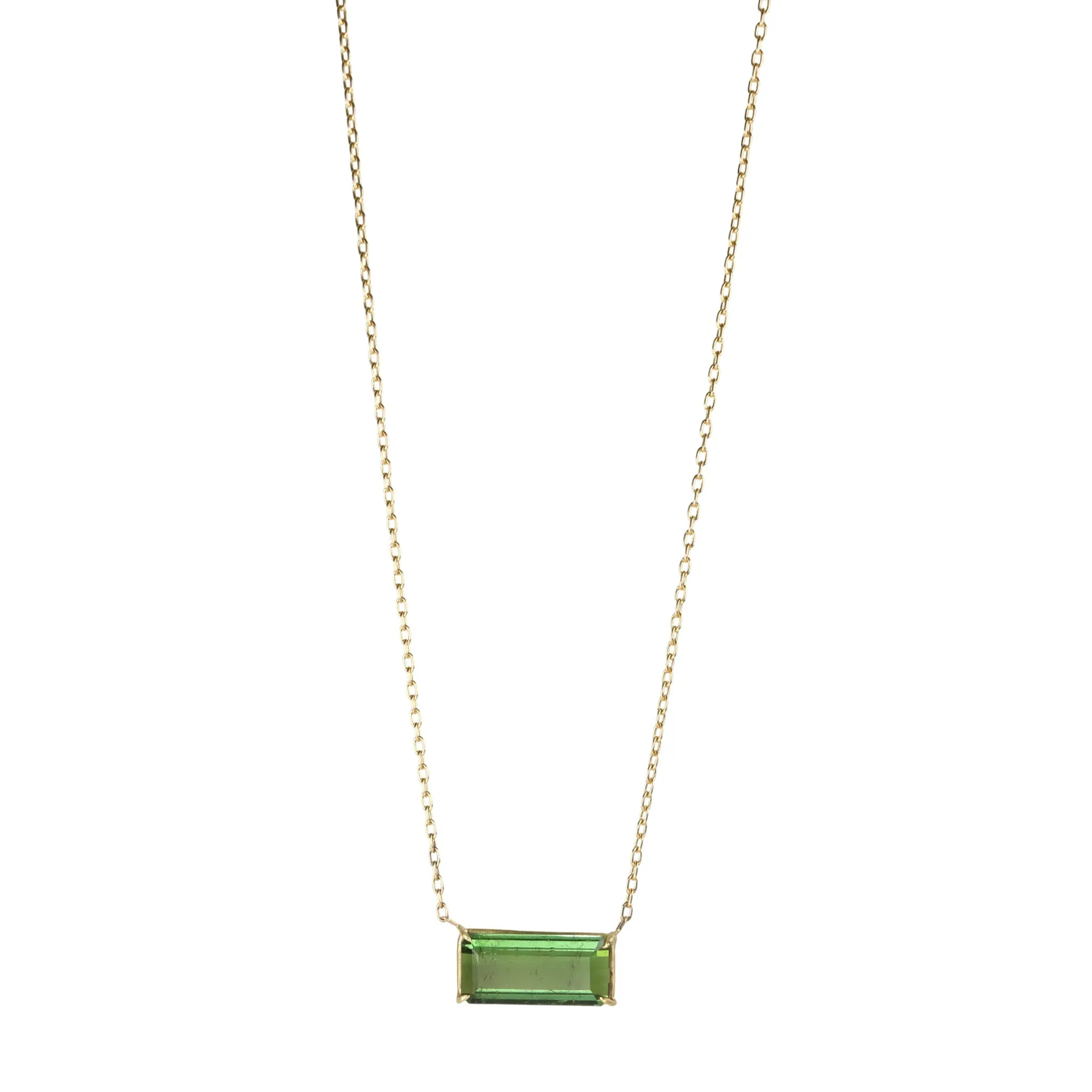 18K Gold Prong-Set Green Tourmaline Bar Necklace