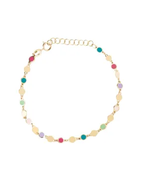 18K Gold Rainbow Charm Disk Bracelet