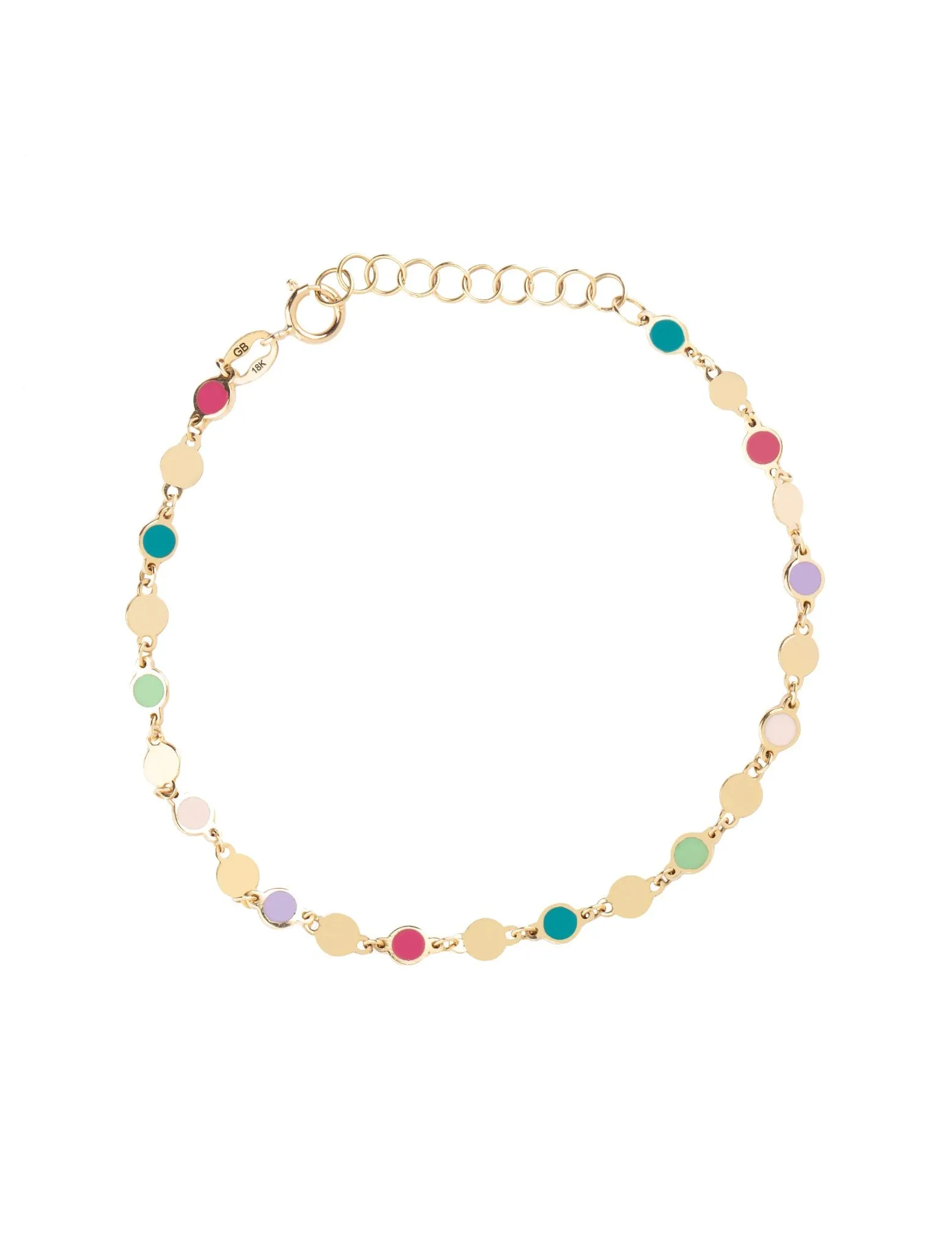 18K Gold Rainbow Charm Disk Bracelet