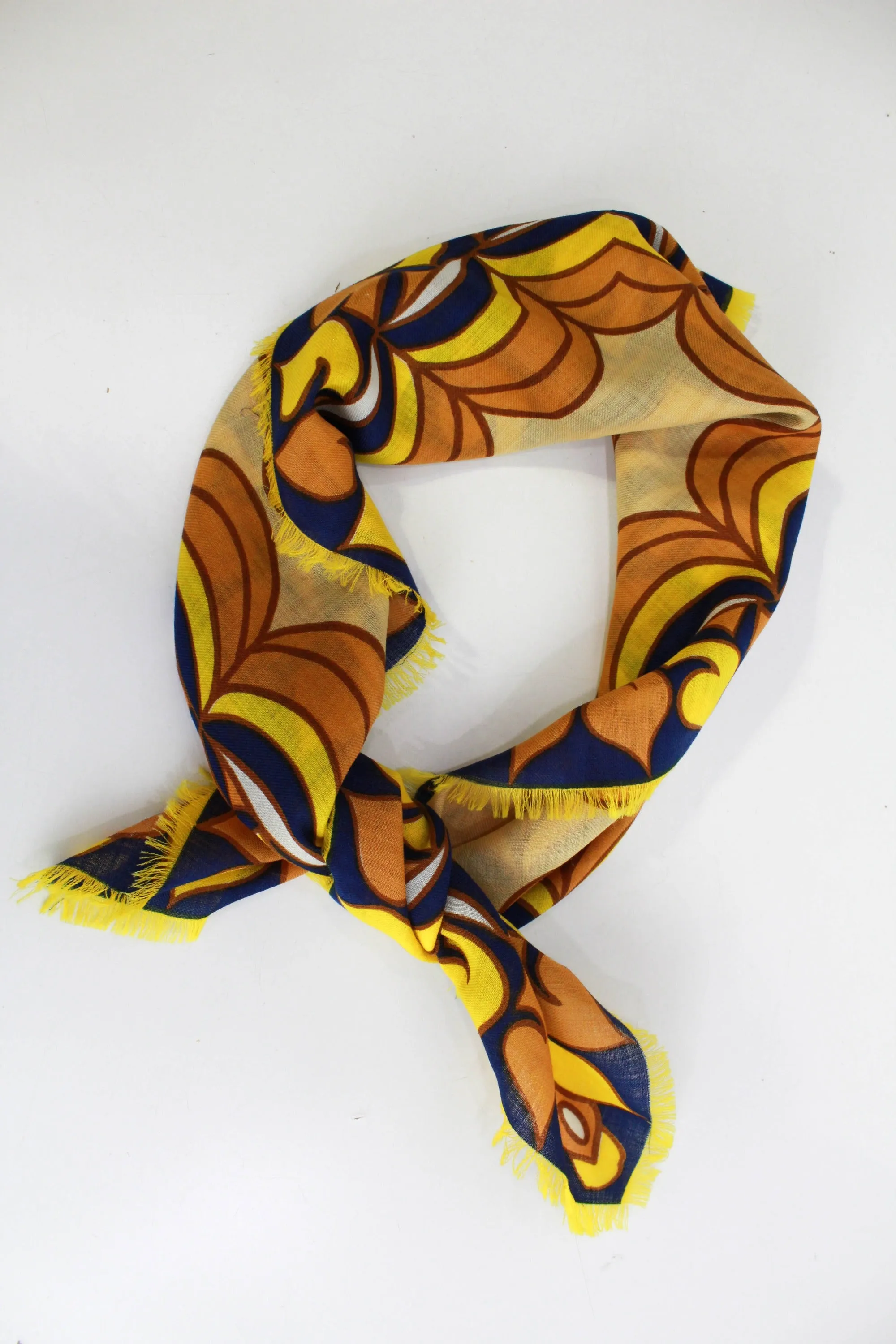 1970s Abstract Print Wool Scarf, Yellow and Blue