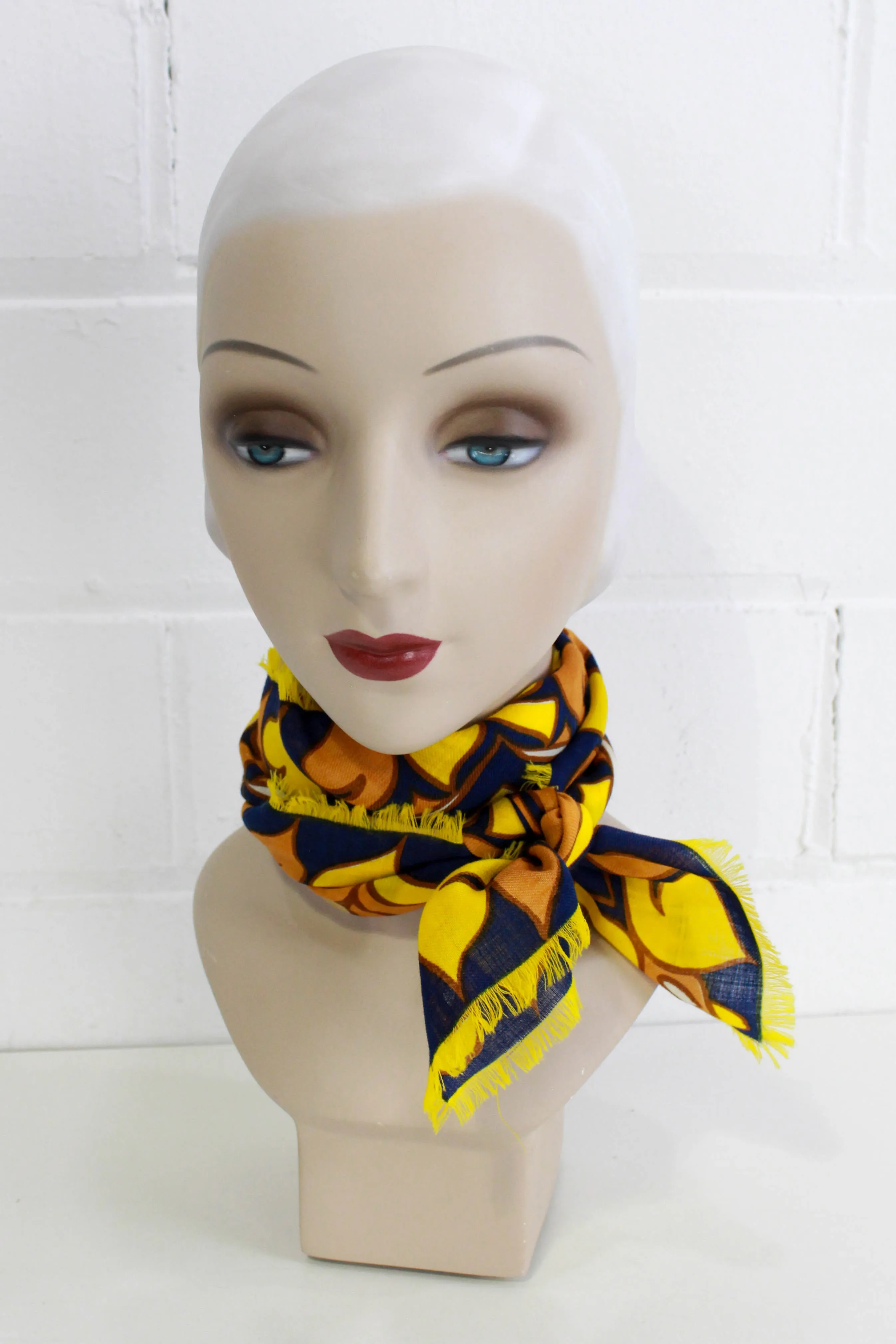 1970s Abstract Print Wool Scarf, Yellow and Blue