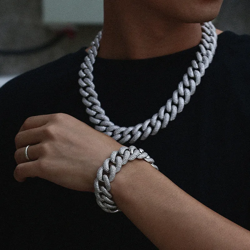 20mm Sterling Silver S925 Fully Iced Cuban Chain