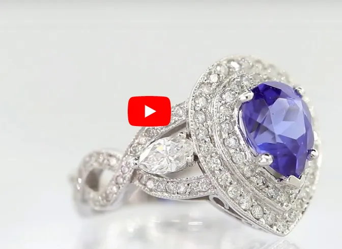 2.30 CT Pear Cut Tanzanite Diamond Ring 1.27 CT TW 14K White Gold TZR012