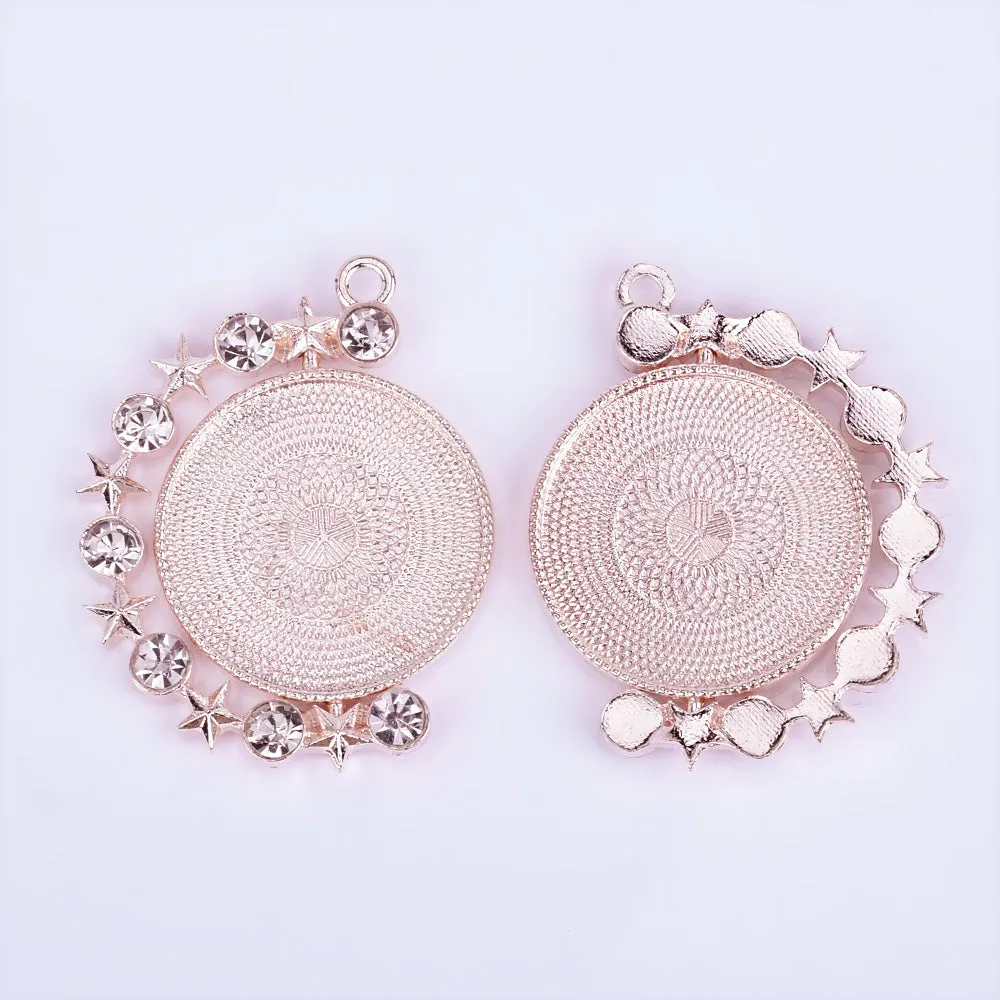 25mm Zinc alloy Round Pendant Tray Double Side Round Pendant Blanks with Rhinestones Blank Settings Wholesale rose gold 10pcs