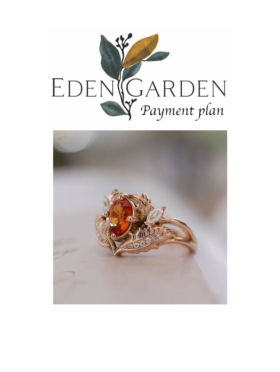 3 instalments payment plan: Orange sapphire and diamonds engagement ring / Adonis