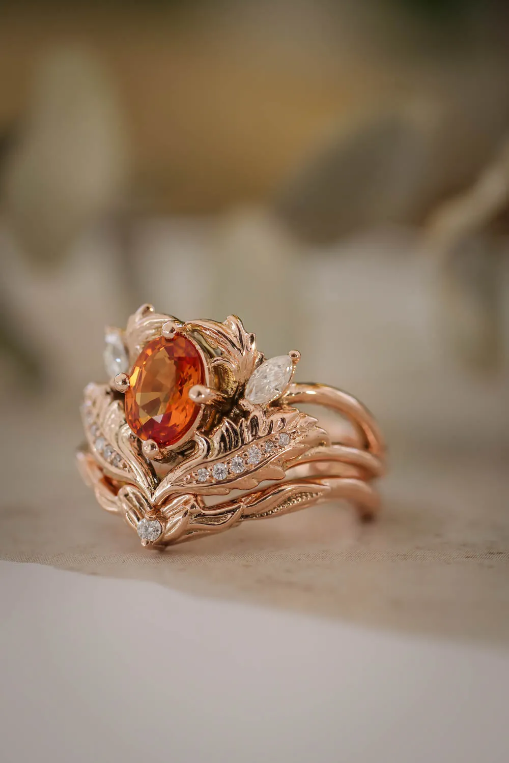 3 instalments payment plan: Orange sapphire and diamonds engagement ring / Adonis