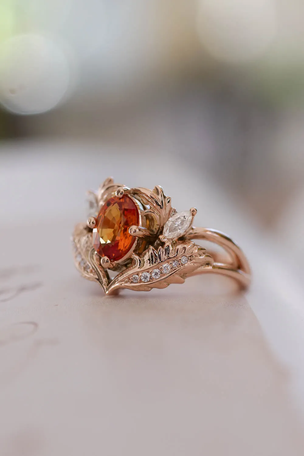 3 instalments payment plan: Orange sapphire and diamonds engagement ring / Adonis