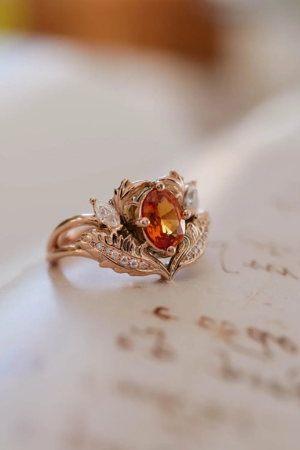 3 instalments payment plan: Orange sapphire and diamonds engagement ring / Adonis