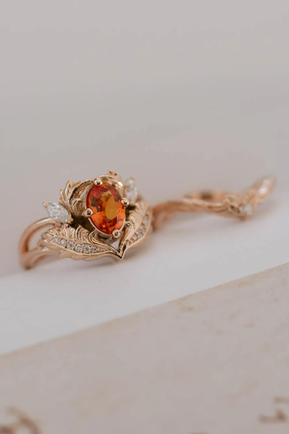 3 instalments payment plan: Orange sapphire and diamonds engagement ring / Adonis