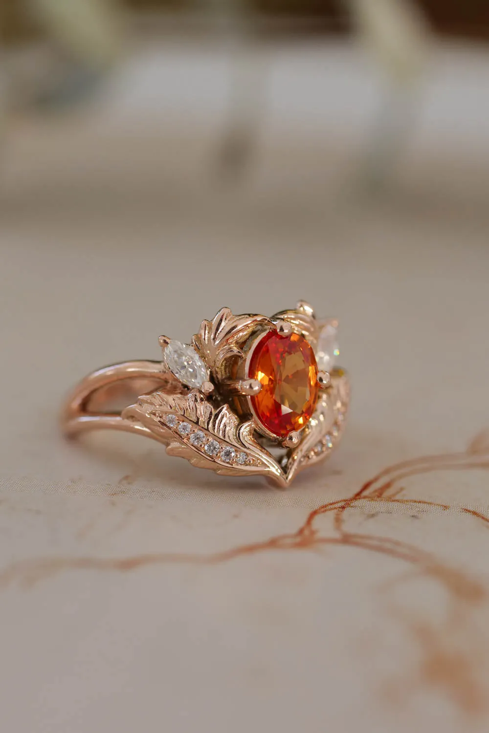 3 instalments payment plan: Orange sapphire and diamonds engagement ring / Adonis