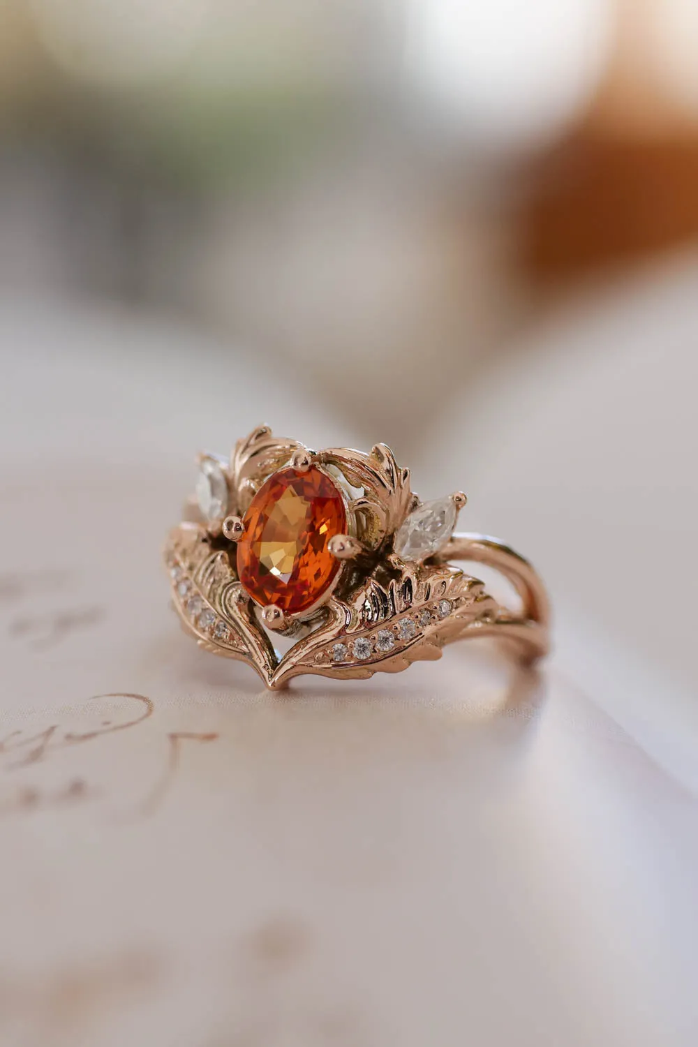 3 instalments payment plan: Orange sapphire and diamonds engagement ring / Adonis