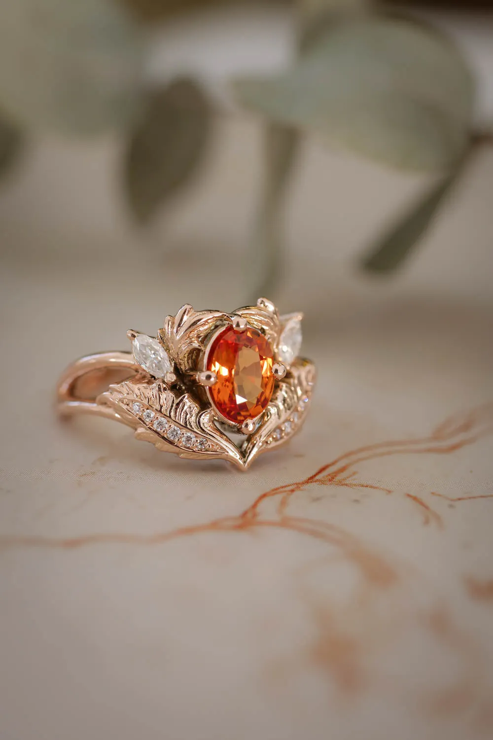 3 instalments payment plan: Orange sapphire and diamonds engagement ring / Adonis