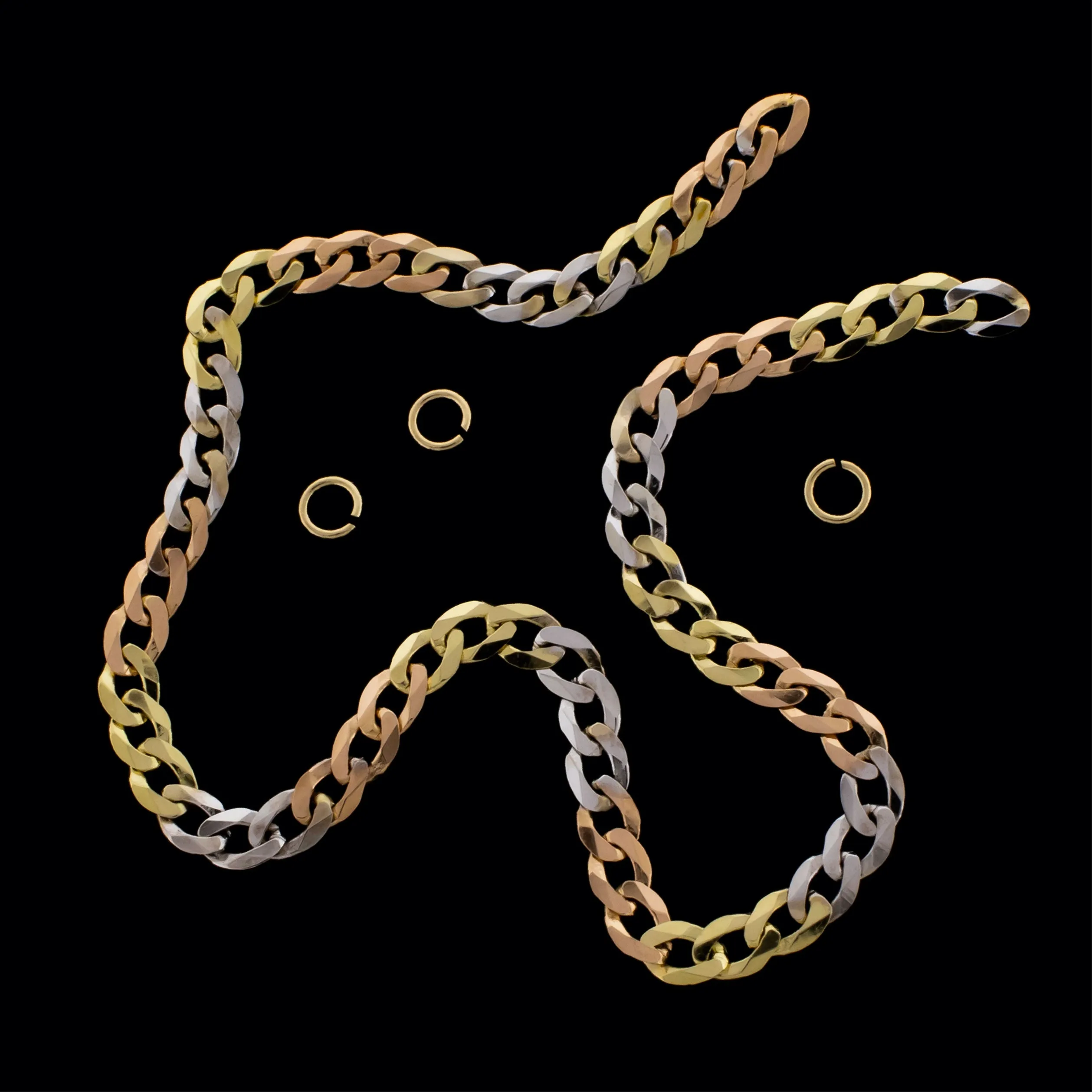 6 14KT Tri-Colored Gold Light Curb Chain 2.8mm