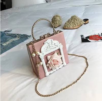 Aesthetic Rose Bag with Pearls