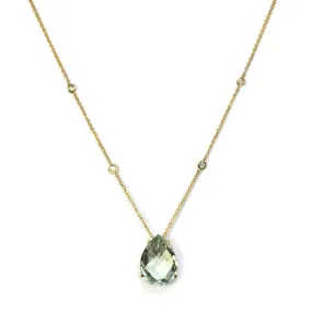 AFJ Gemstone Collection - Teardrop Pendant Necklace with Prasiolite, Yellow Gold