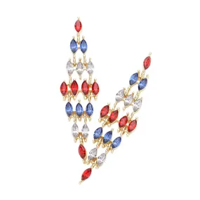 American USA Colored Marquise Chandelier Evening Earrings