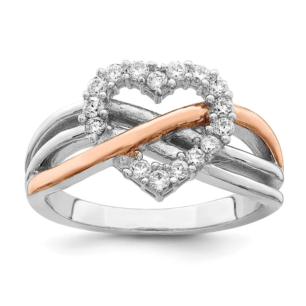 & Vermeil Polished CZ Heart Ring in Sterling Silver