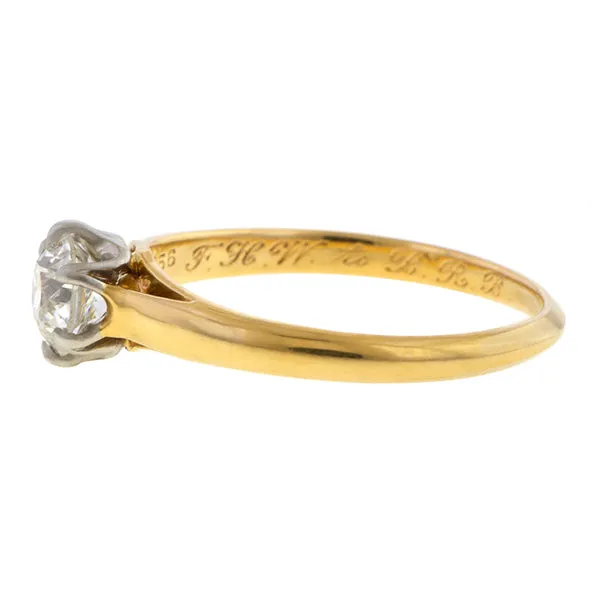 Antique Solitaire Engagement Ring, Circular Brilliant 0.51ct.