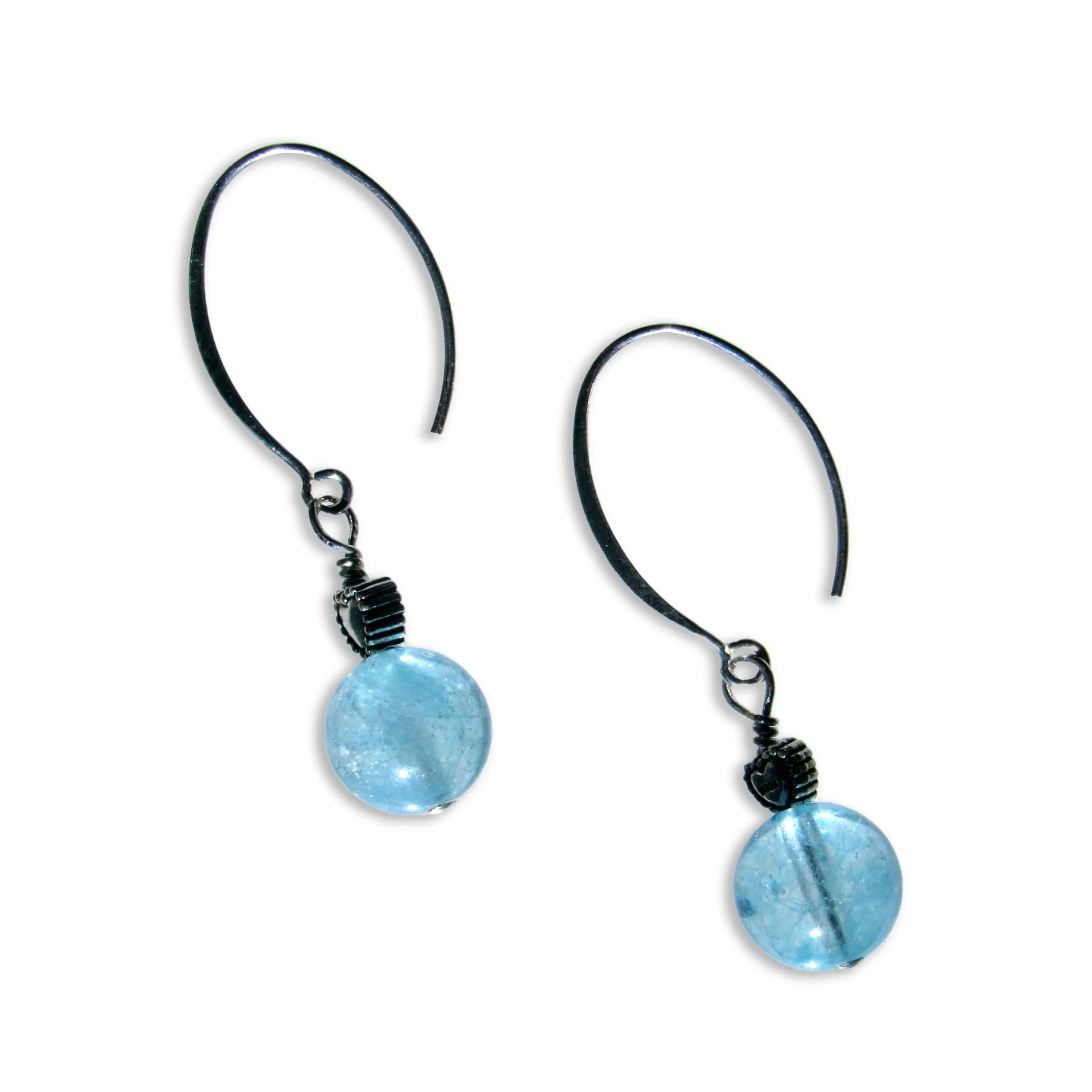 Aquamarine gemstone and Oxidized Sterling Silver Heart Earrings