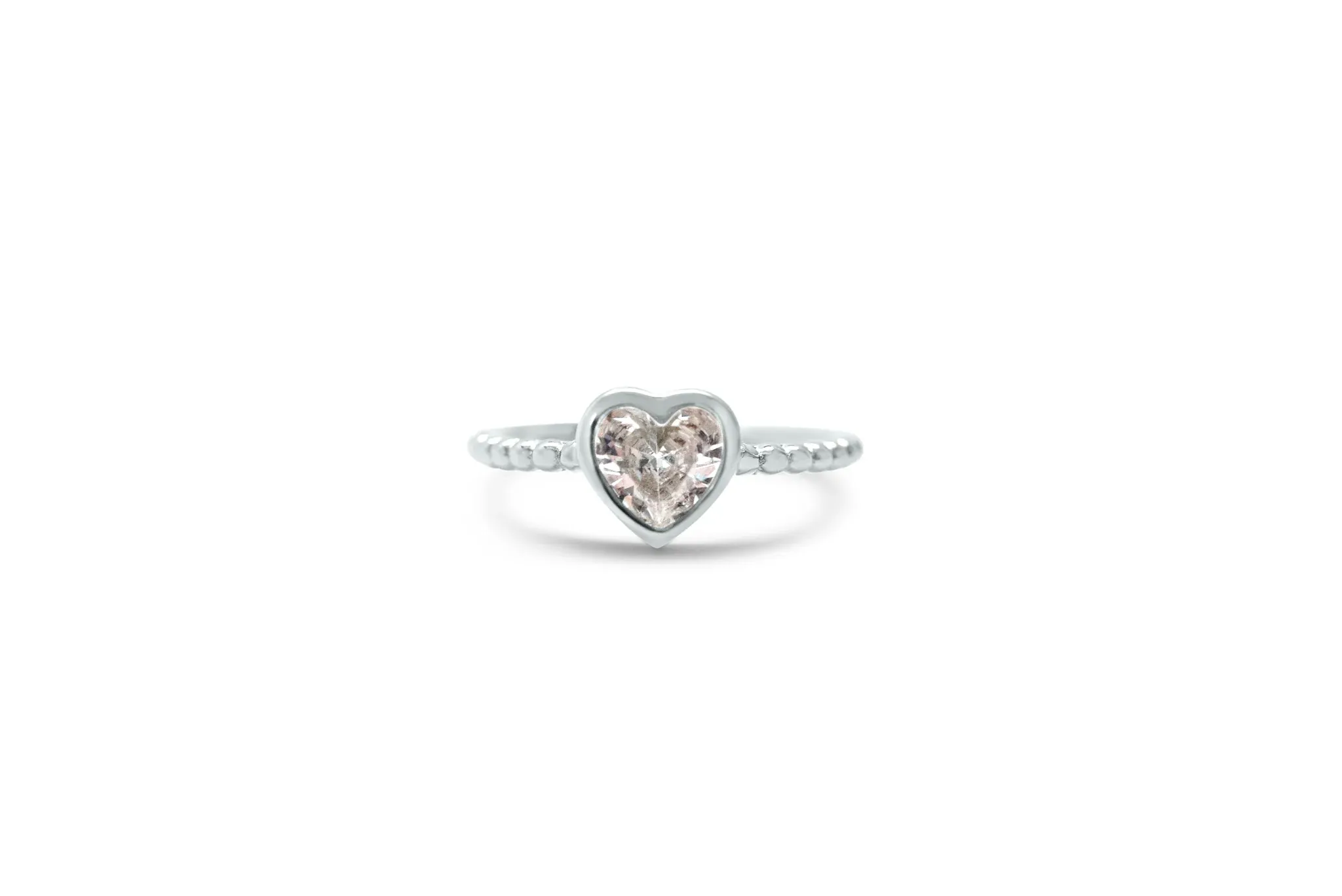 Bezel Heart CZ Droplet Ring in Silver