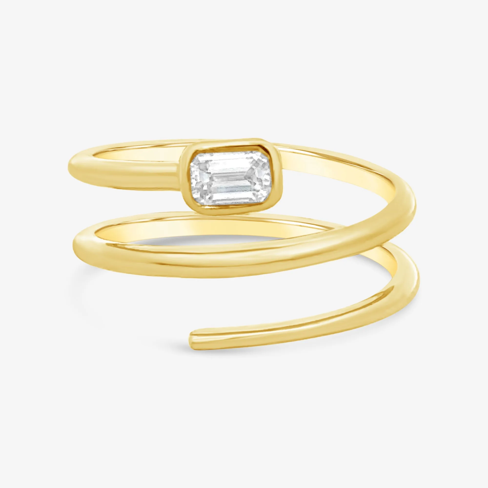 Bezel Set Emerald Cut Triple Wrap Ring