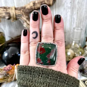 Big Size 11 Natural Bloodstone Statement Ring In Fine Silver /  Foxlark Collection - One of a Kind