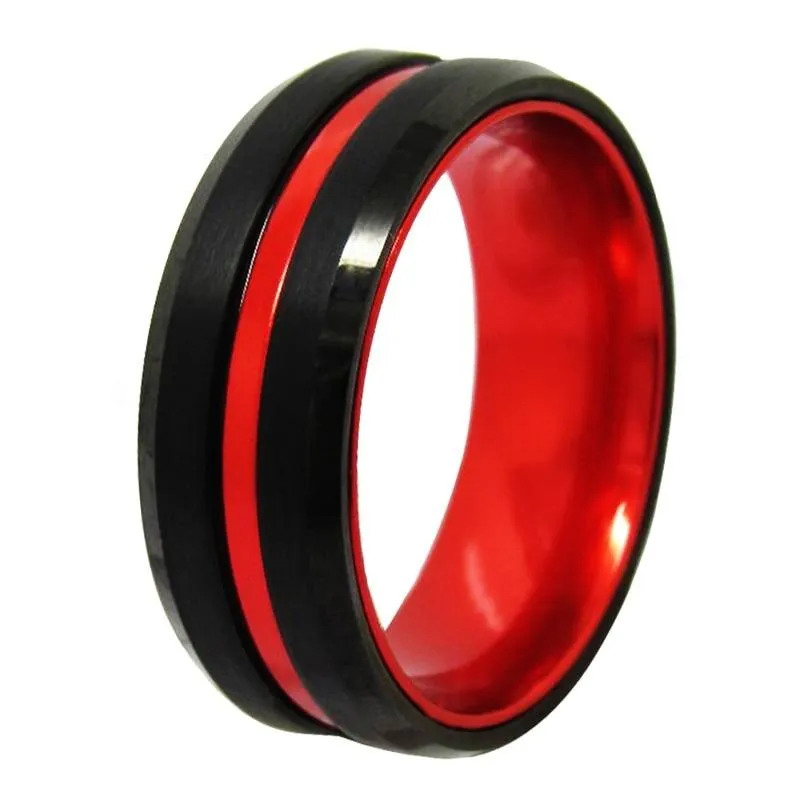 Black and Red Tungsten Wedding Ring Set