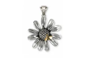 Black Eye Susan Pendant Jewelry Silver And 14k Gold Handmade Flower Pendant BES2-TNP