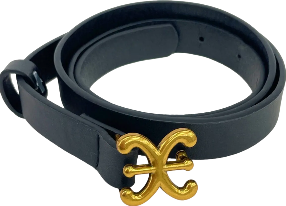 Black Faux Leather  Gold Buckle Belt One Size