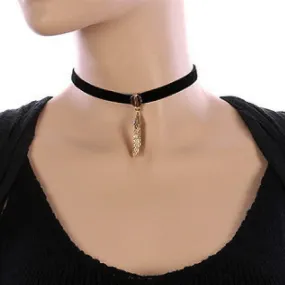 Black Velvet and Gold Chain Tassel Choker