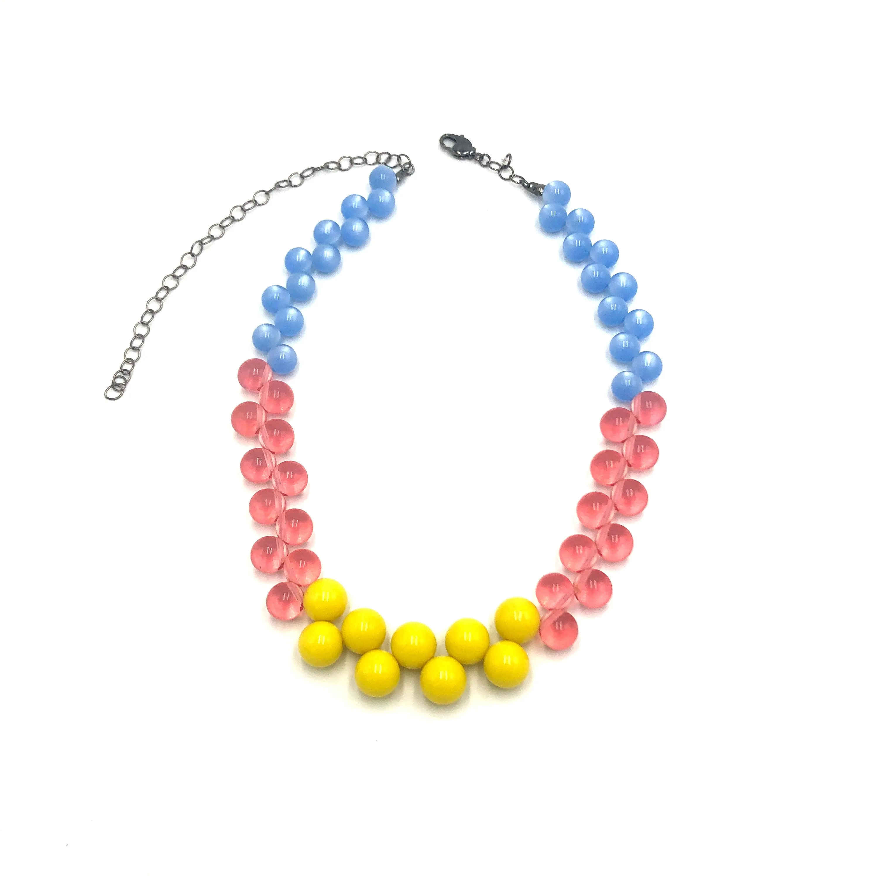 Blue & Pink Color-Block Button Dot Necklace