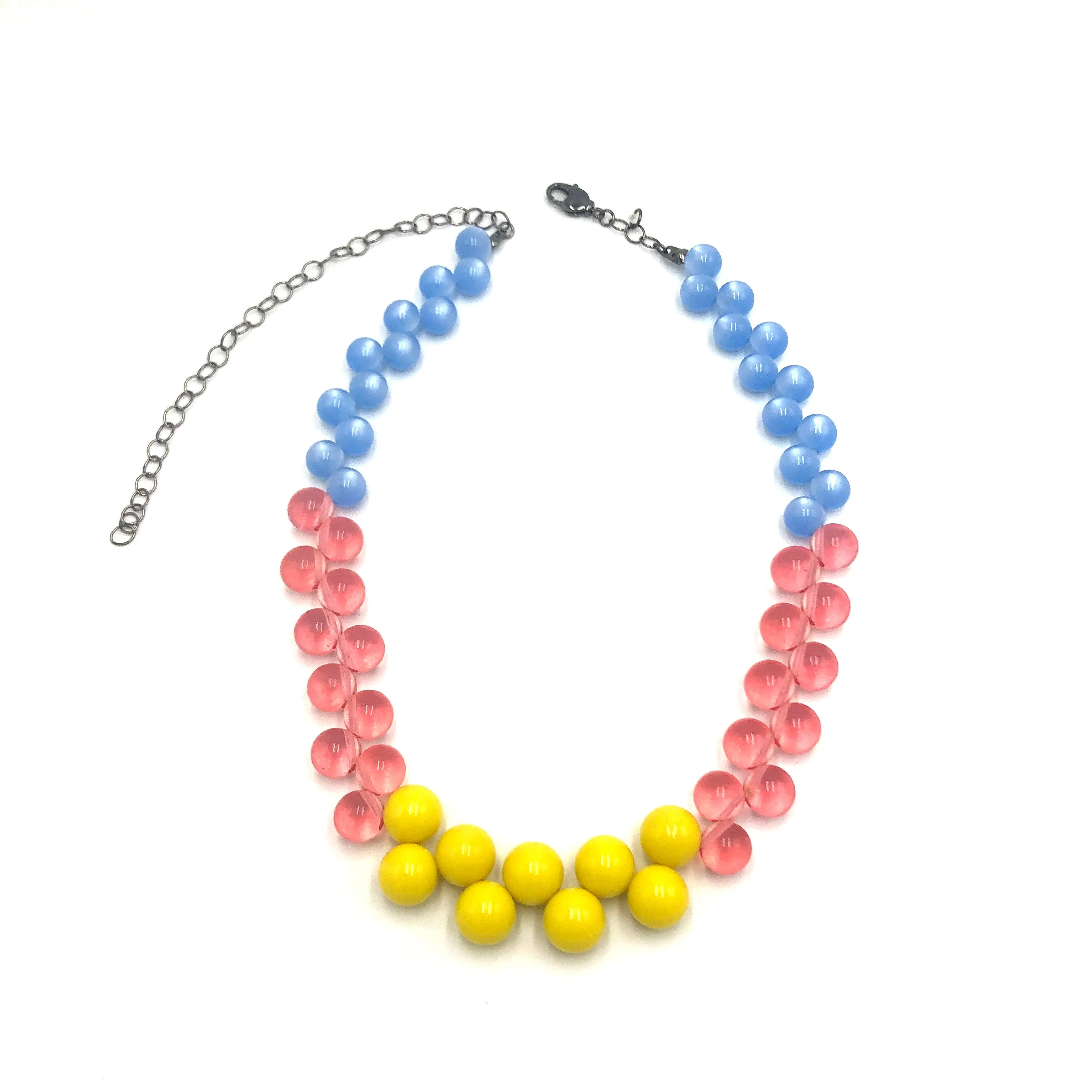 Blue & Pink Color-Block Button Dot Necklace