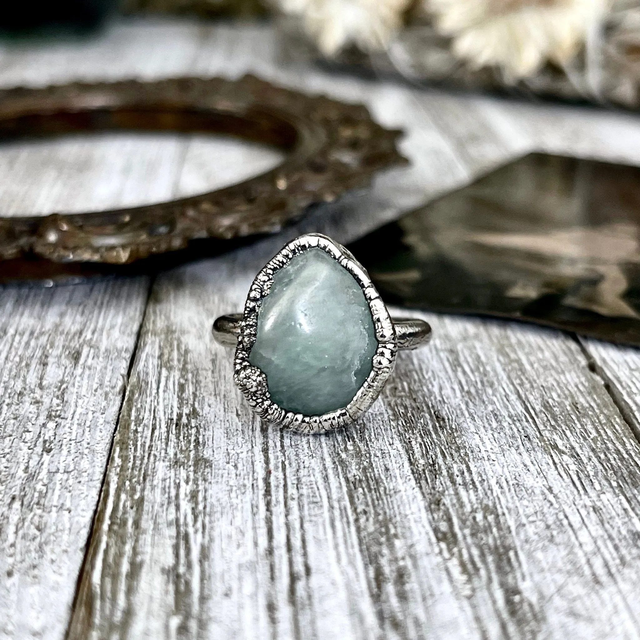 Blue Aquamarine Small Stone Ring in Fine Silver Size 7 8 / Foxlark Collection