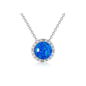 Blue Opal Round Halo Necklace