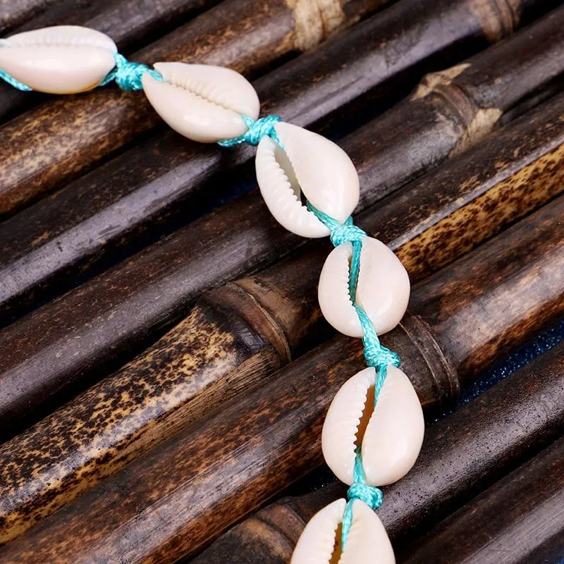 Blue Rope Puka Shell Necklace with Pearl Lock