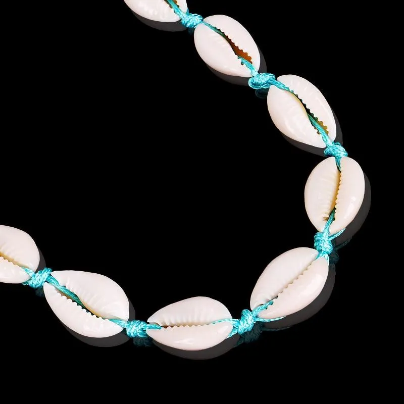 Blue Rope Puka Shell Necklace with Pearl Lock