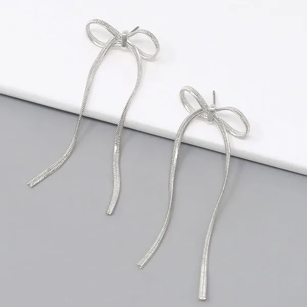 Bow Herringbone Chain Dangle Earrings