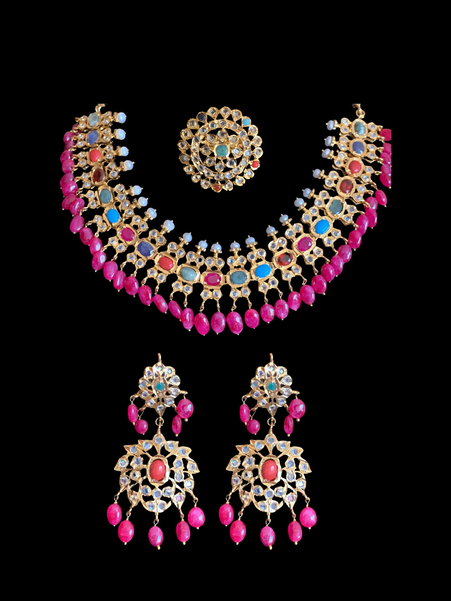 BR17 Aleezay fresh water  pearls and navratan   set( READY TO SHIP  )