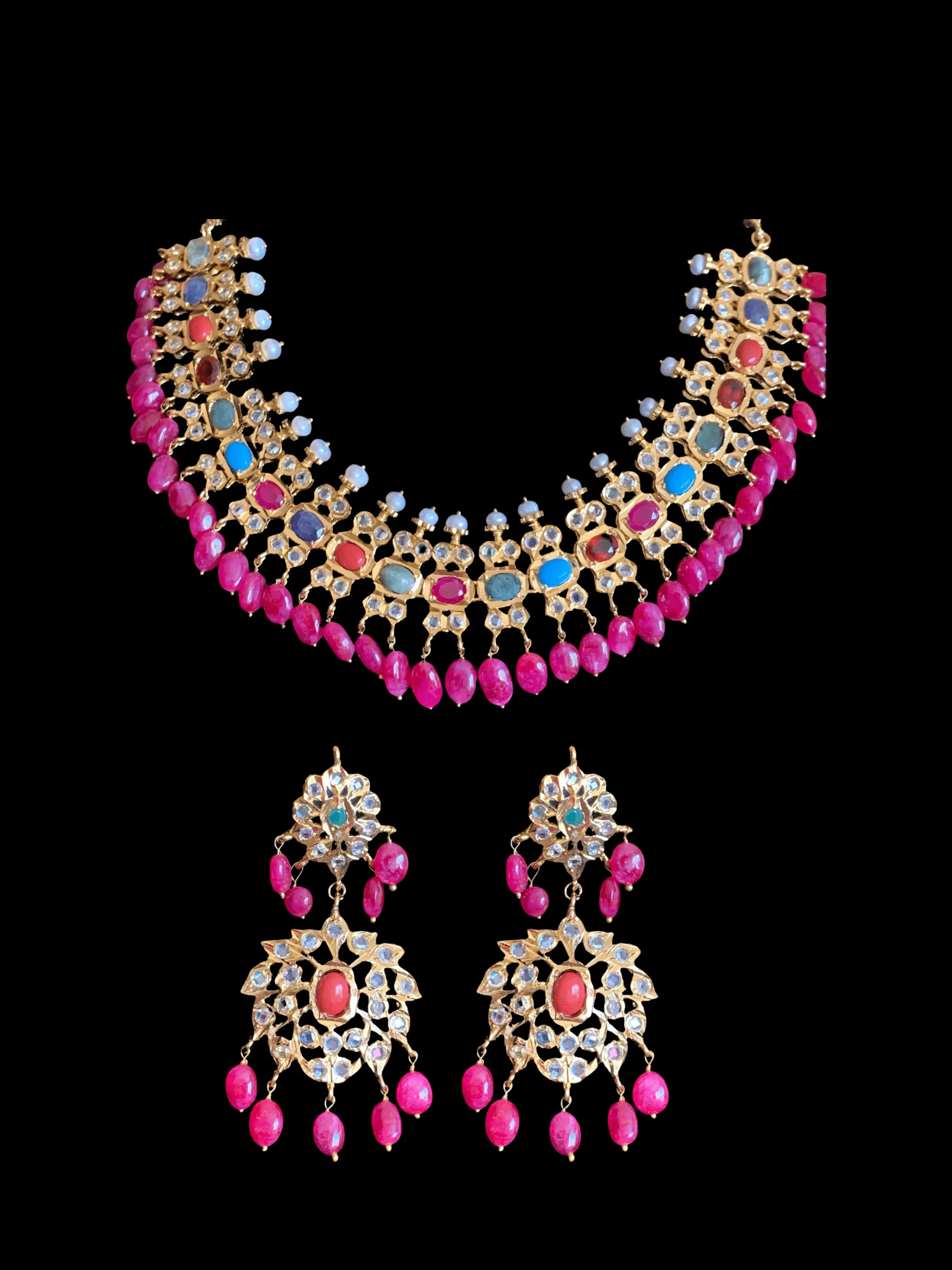 BR17 Aleezay fresh water  pearls and navratan   set( READY TO SHIP  )