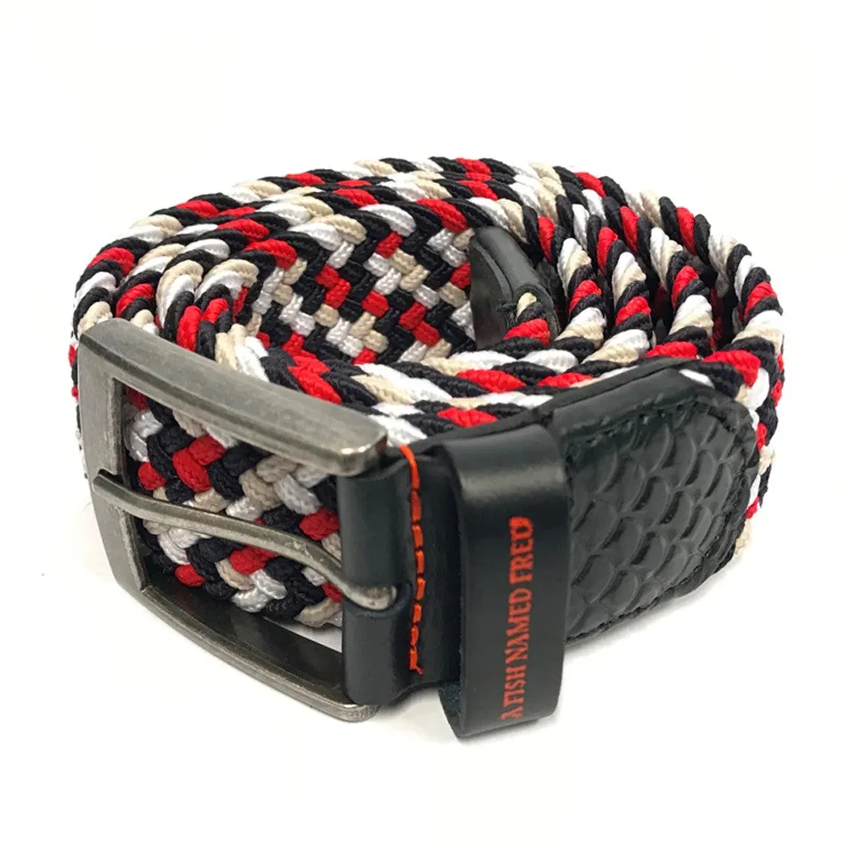 Braided Stretch Belt - Red, Navy, White and Grey