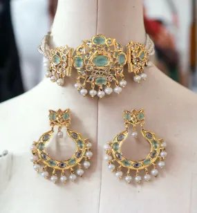 C304  MUSHK hyderabadi choker with earrings -MINT ( READY TO SHIP )