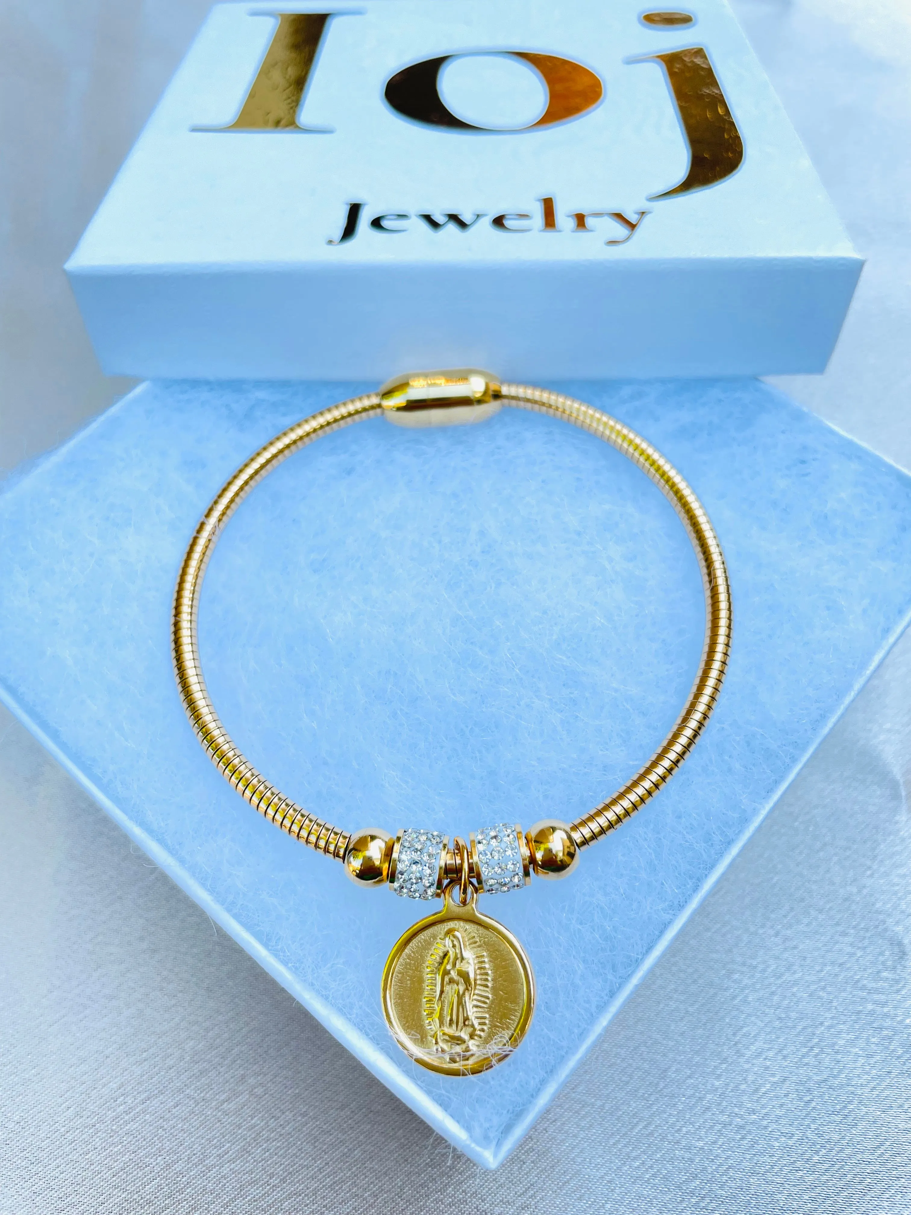 Cable virgin mary bracelet,gold charms,jewelry#024Cvmb-24