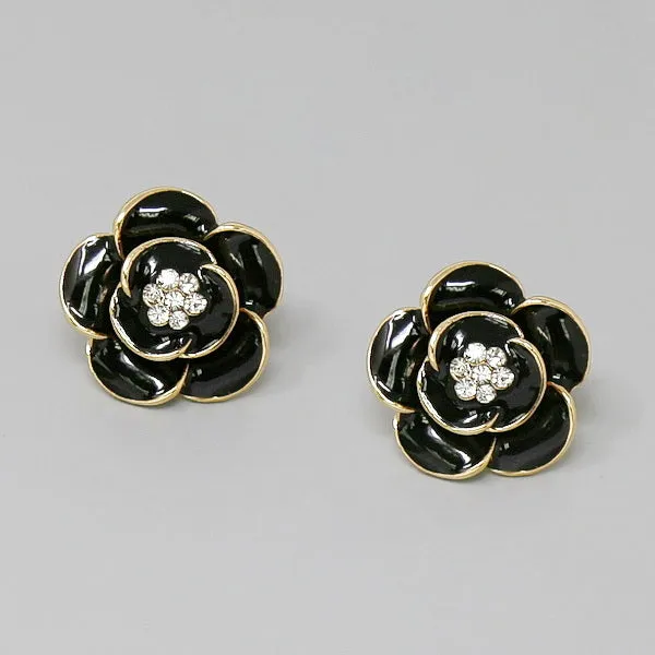 Camelia Flower Enamel Stud Earrings