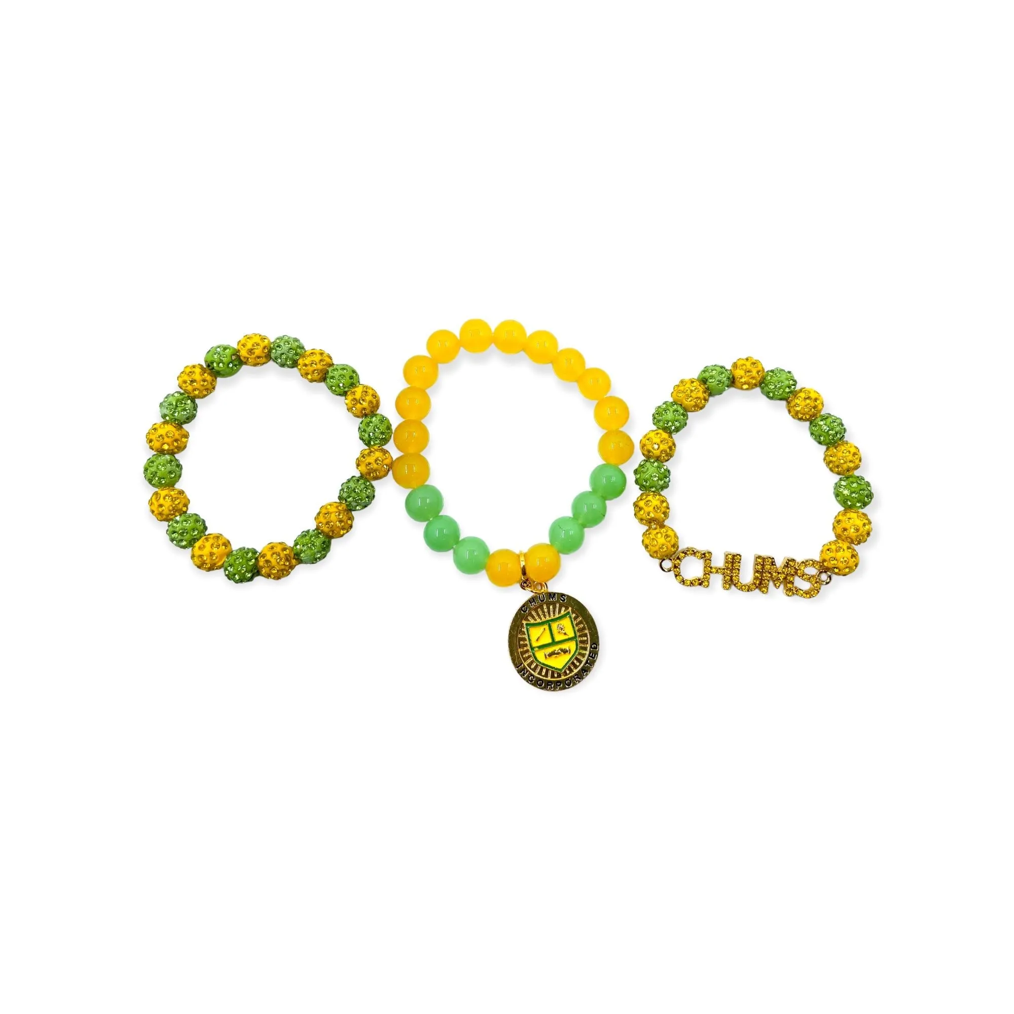 Chums Inc. Yellow and Green Clay Stone and Glass Bead Bracelet